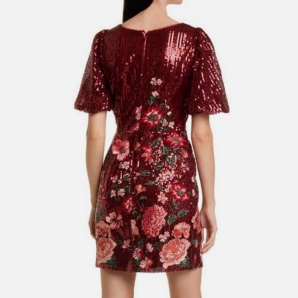 Marchesa Notte Burgundy Sequin Floral Embroidered Cocktail Mini Dress Size 4 NWT - Picture 9 of 16